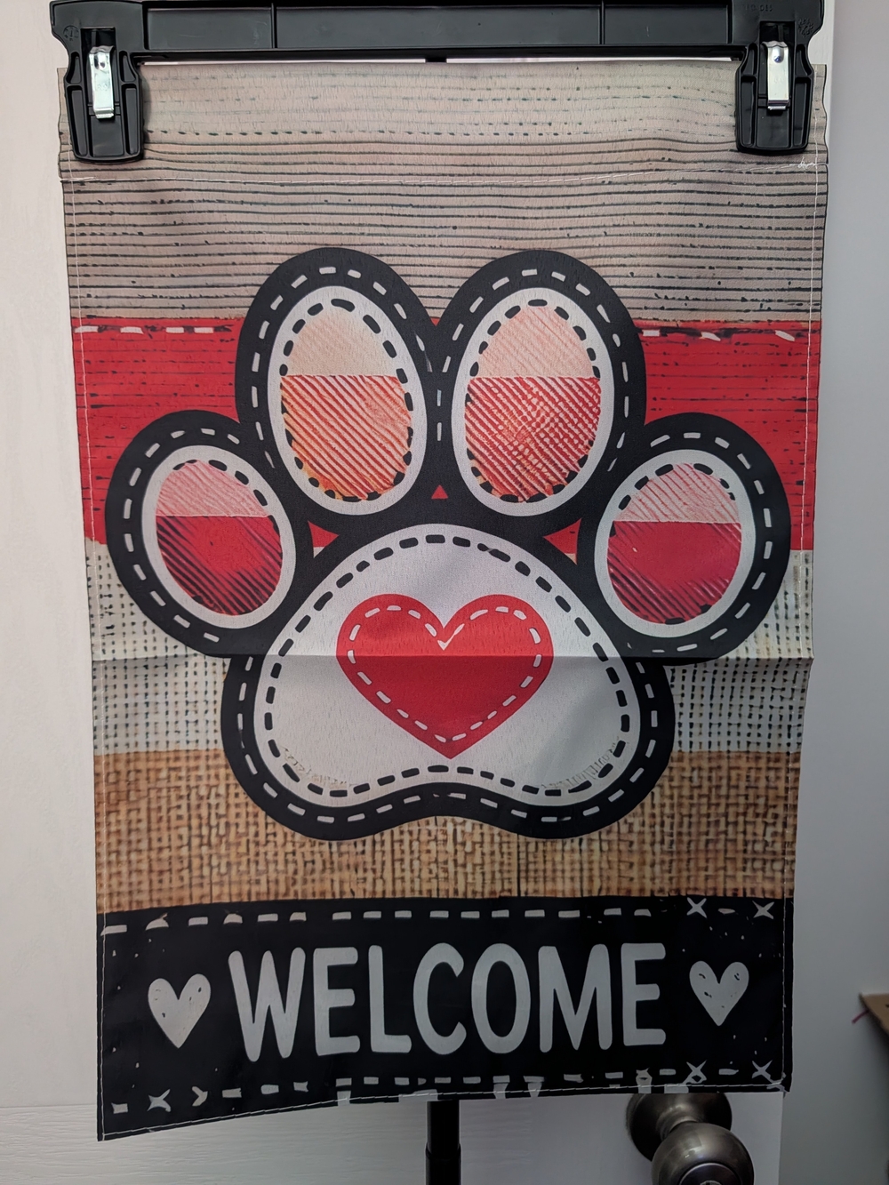 Welcome Heart Paw Print Garden Flag